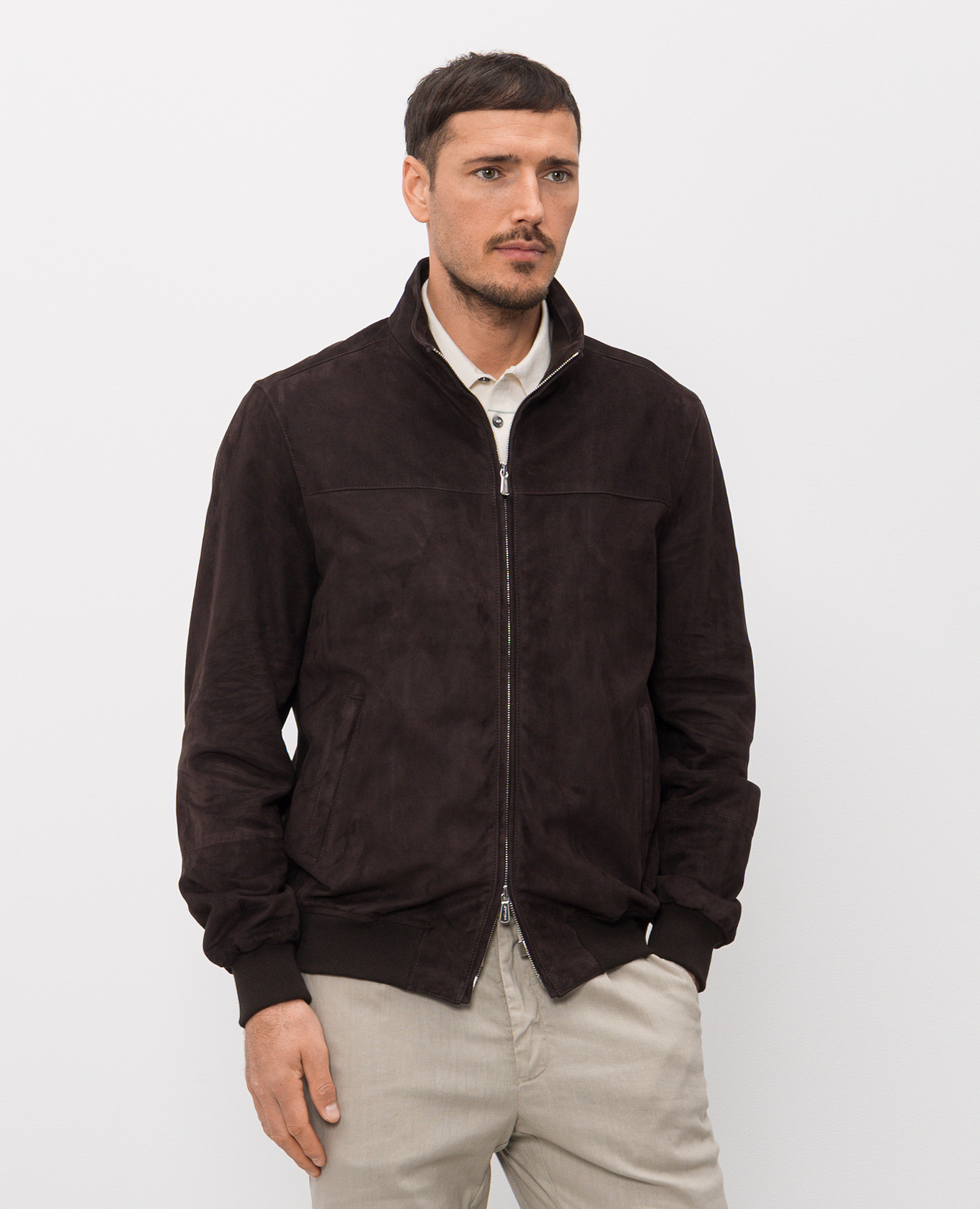 

Brown suede jacket with logo embroidery Enrico Mandelli