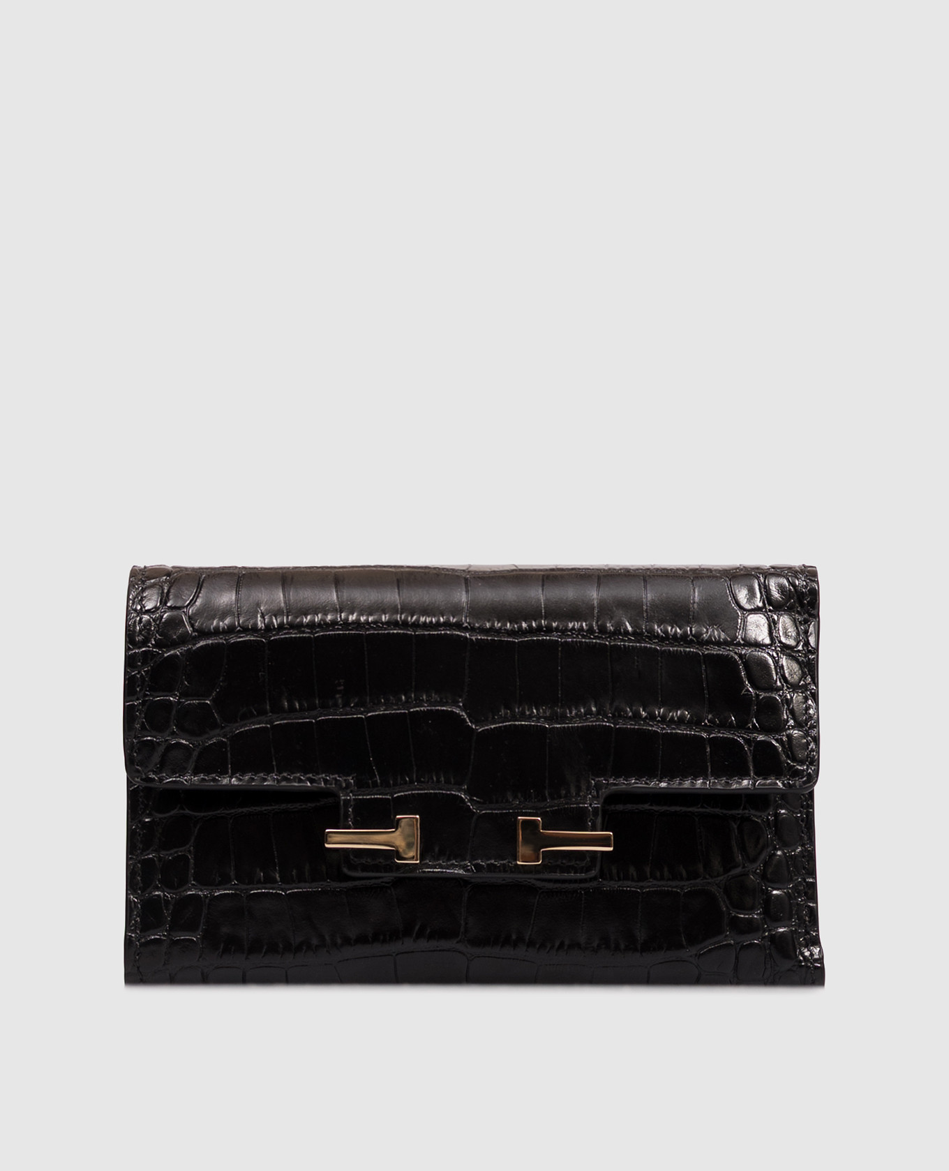 AUBE black leather wallet with crocodile embossed pattern