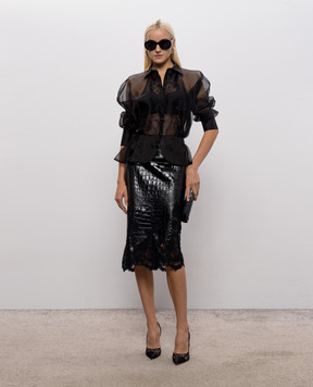 Ermanno Scervino Black leather skirt with crocodile print D492O766APKIJ