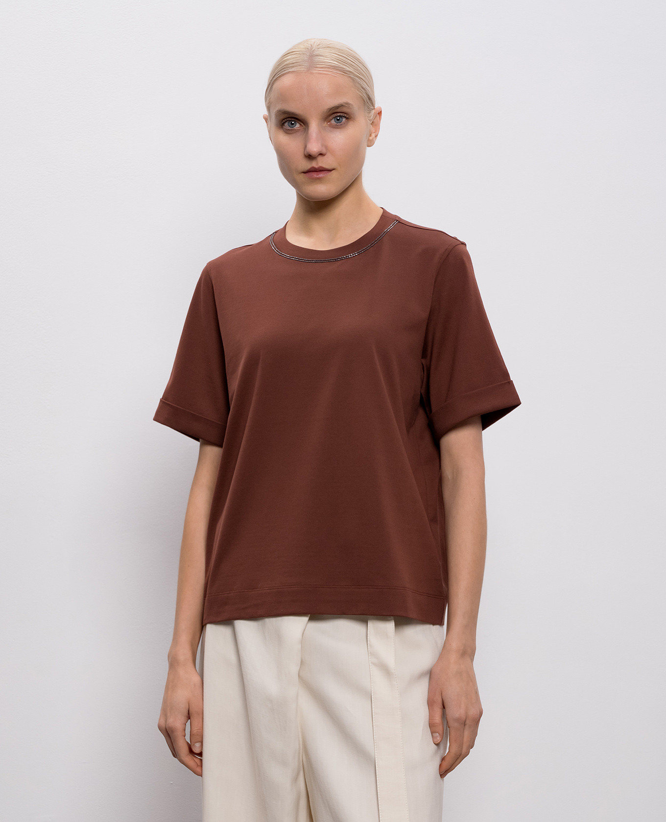 

Brown T-shirt with lapels Brunello Cucinelli