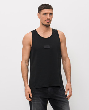 Maison Margiela MM6 Black ribbed T-shirt with logo patch SH0NL0007M20054