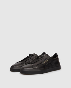 Santoni Black leather sneakers with logo print MBGT21779NEORXWH