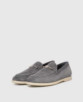 Stefano Ricci Grey suede loafers with eagle head emblem UC64G2242SDP