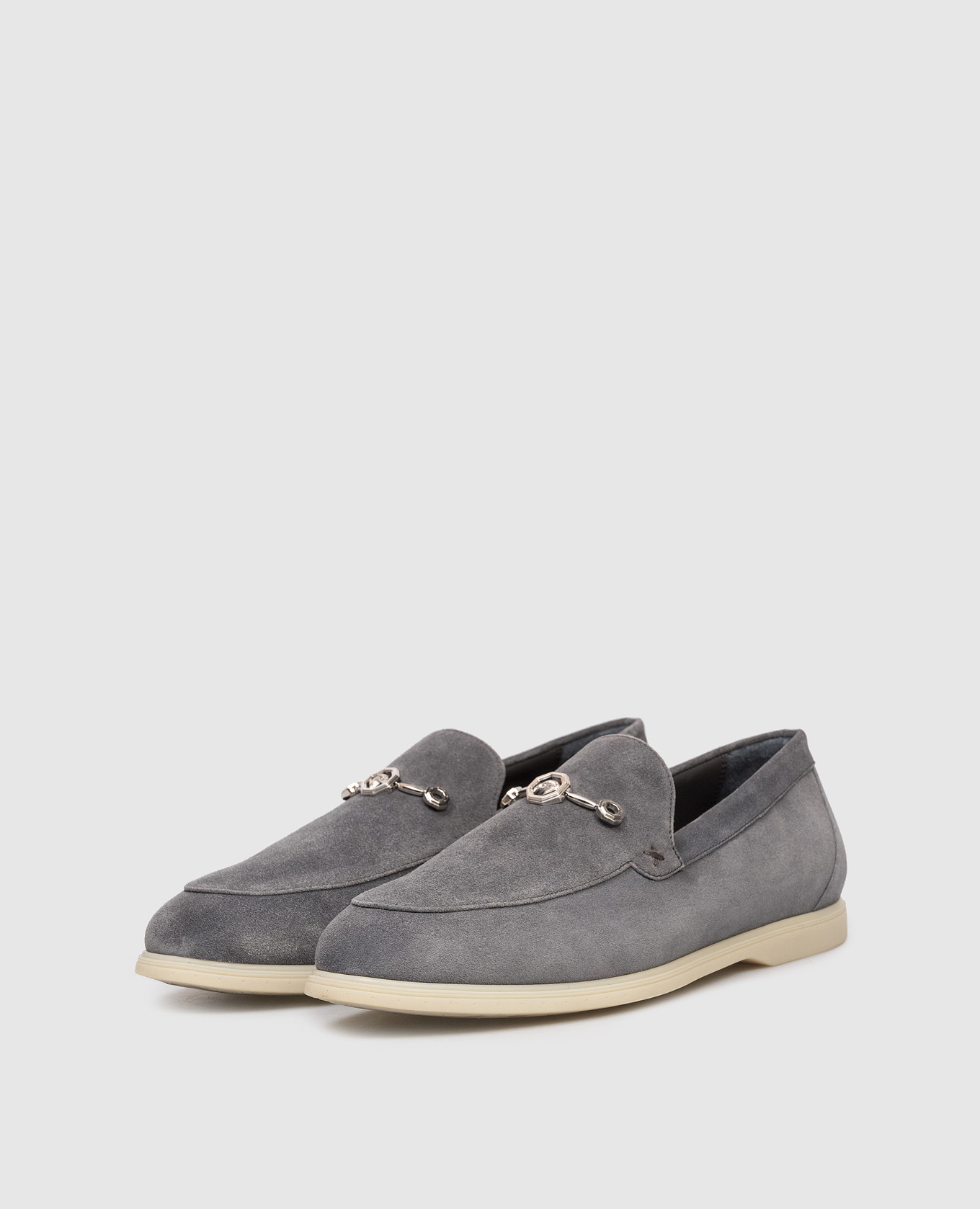 

Grey suede loafers with eagle head emblem Stefano Ricci