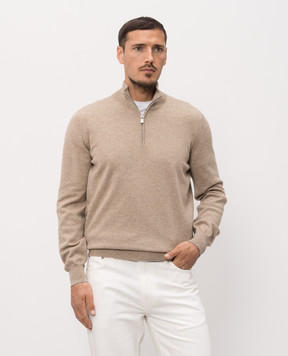 Brunello Cucinelli Beige cashmere sweater with zipper M2200124