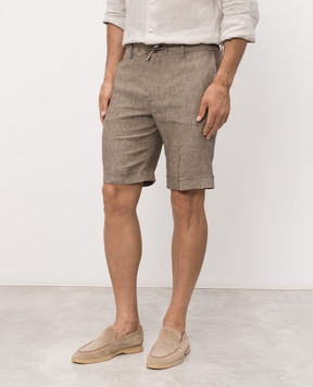 Stefano Ricci Brown linen shorts with monogram embroidery MCT80R0016L0005Q