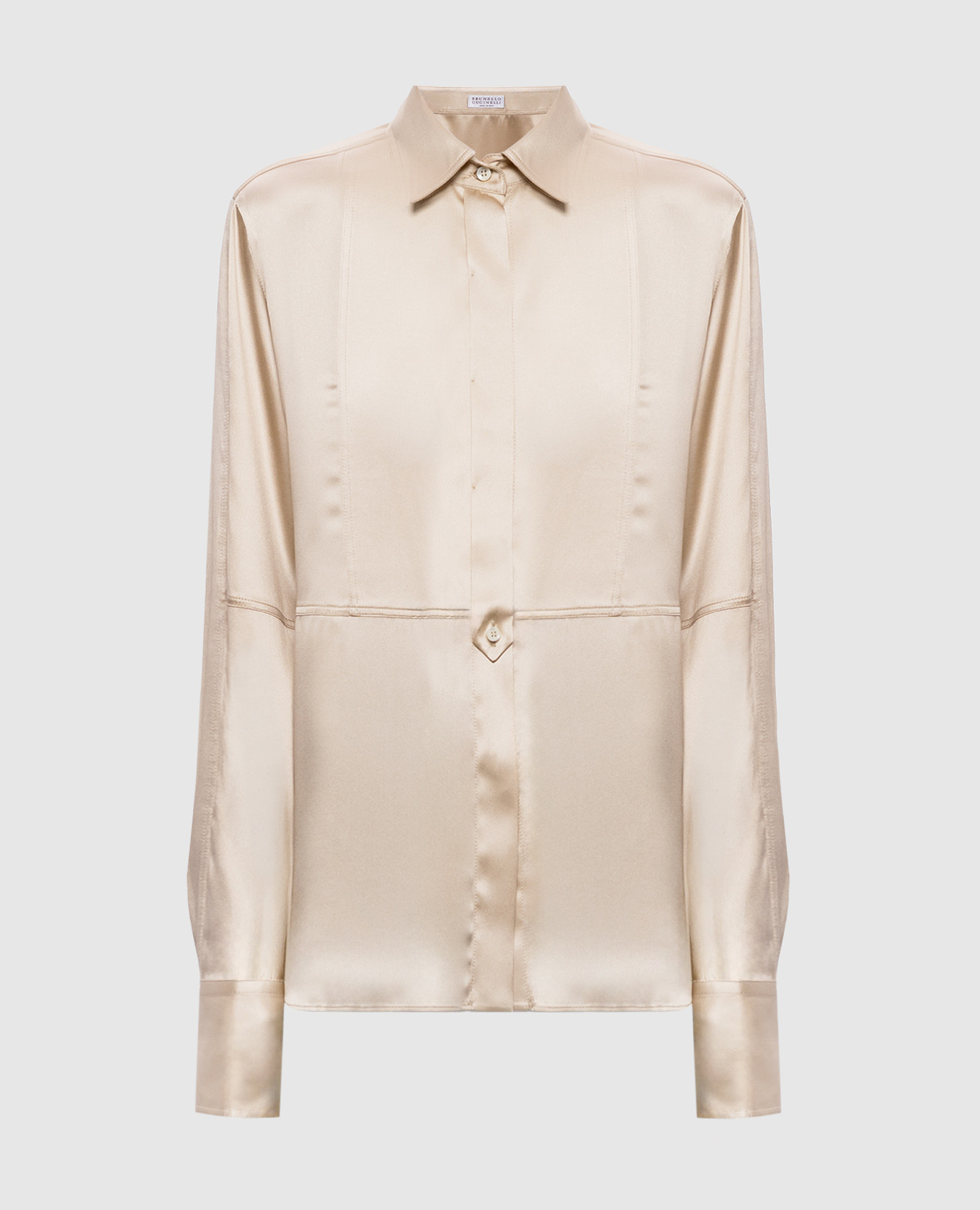 Beige silk blouse with monil chain