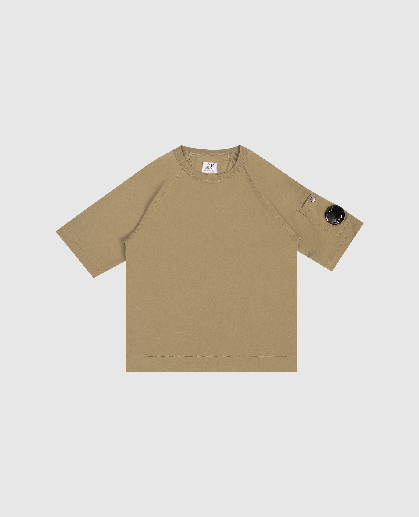 Children's khaki T-shirt with logo patch