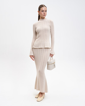 Twinset Beige wool patterned maxi skirt 252TP3322