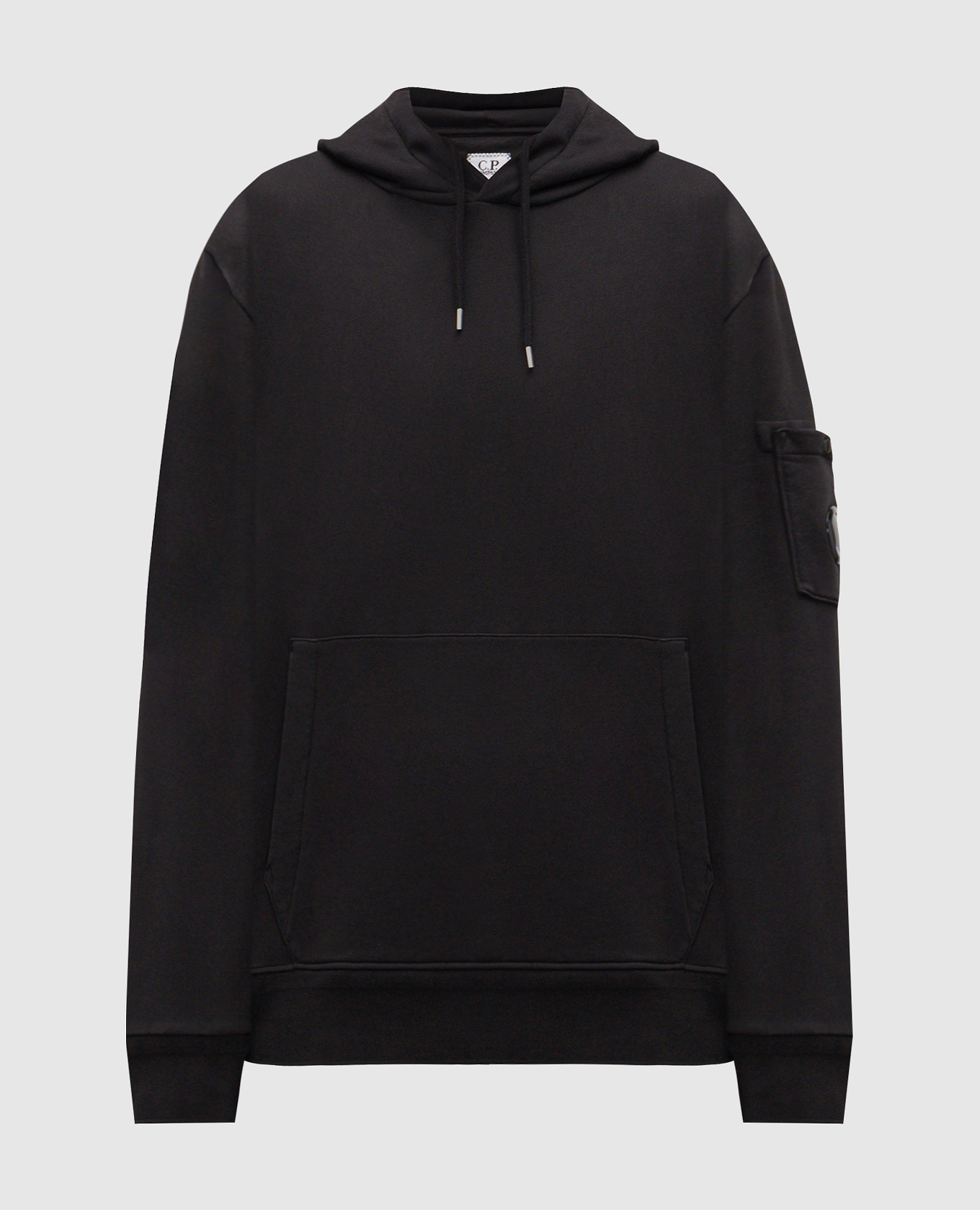 Black hoodie with logo patch