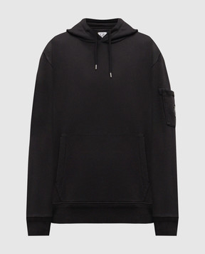 C.P. Company Black hoodie with logo patch MSS037A110044G