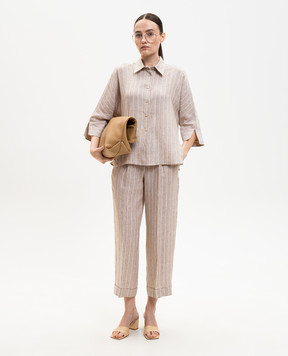 Peserico Beige striped linen pants P04303A02639