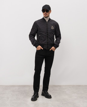 Dolce&Gabbana Black bomber jacket with heraldic logo patch G9ABPZGK292