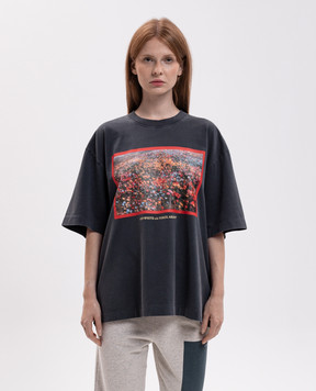 Off-White Gray T-shirt with Flowers field print 2FA00436T