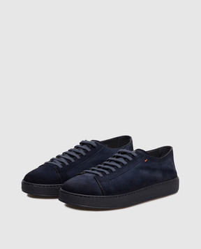 Santoni Blue suede sneakers with logo patch MBCD21571OCACAOL