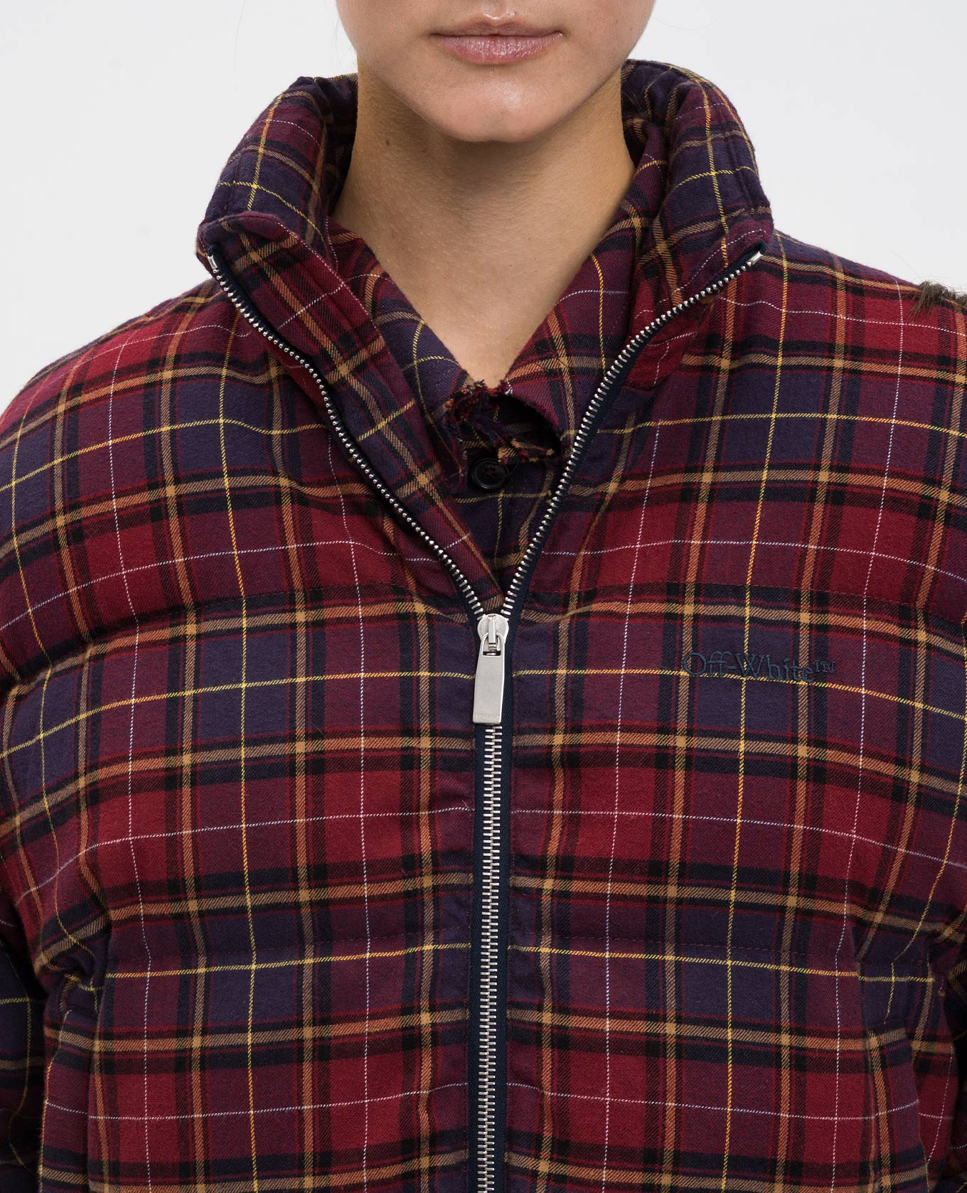 Burgundy quilted checkered jacket Off-White 5