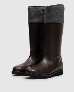 Brunello Cucinelli Children's brown leather boots with a monil chain BZOLCZG435