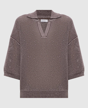 Peserico Brown openwork pullover with sequins A99031F129234R