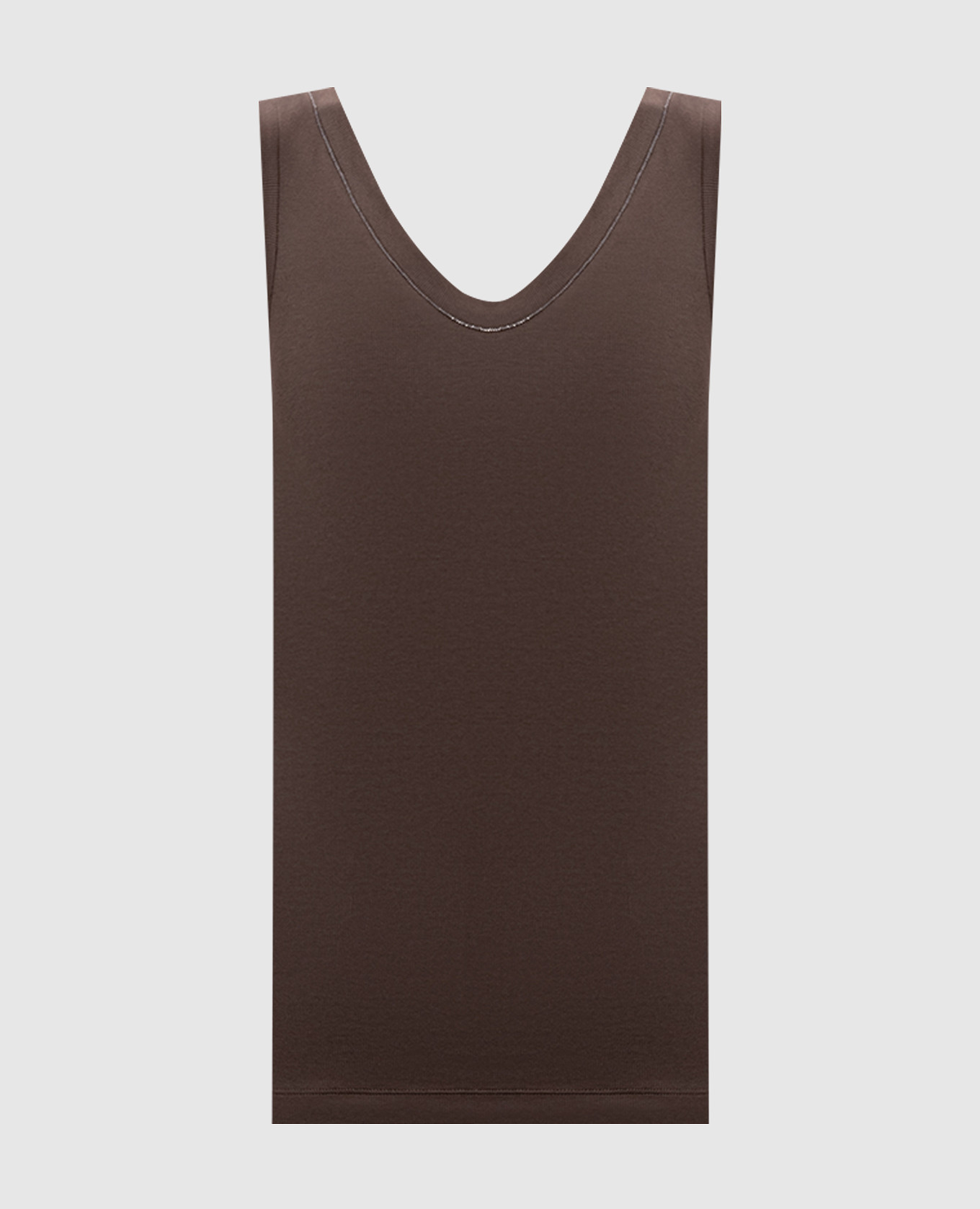 Brown ribbed tank top with chain