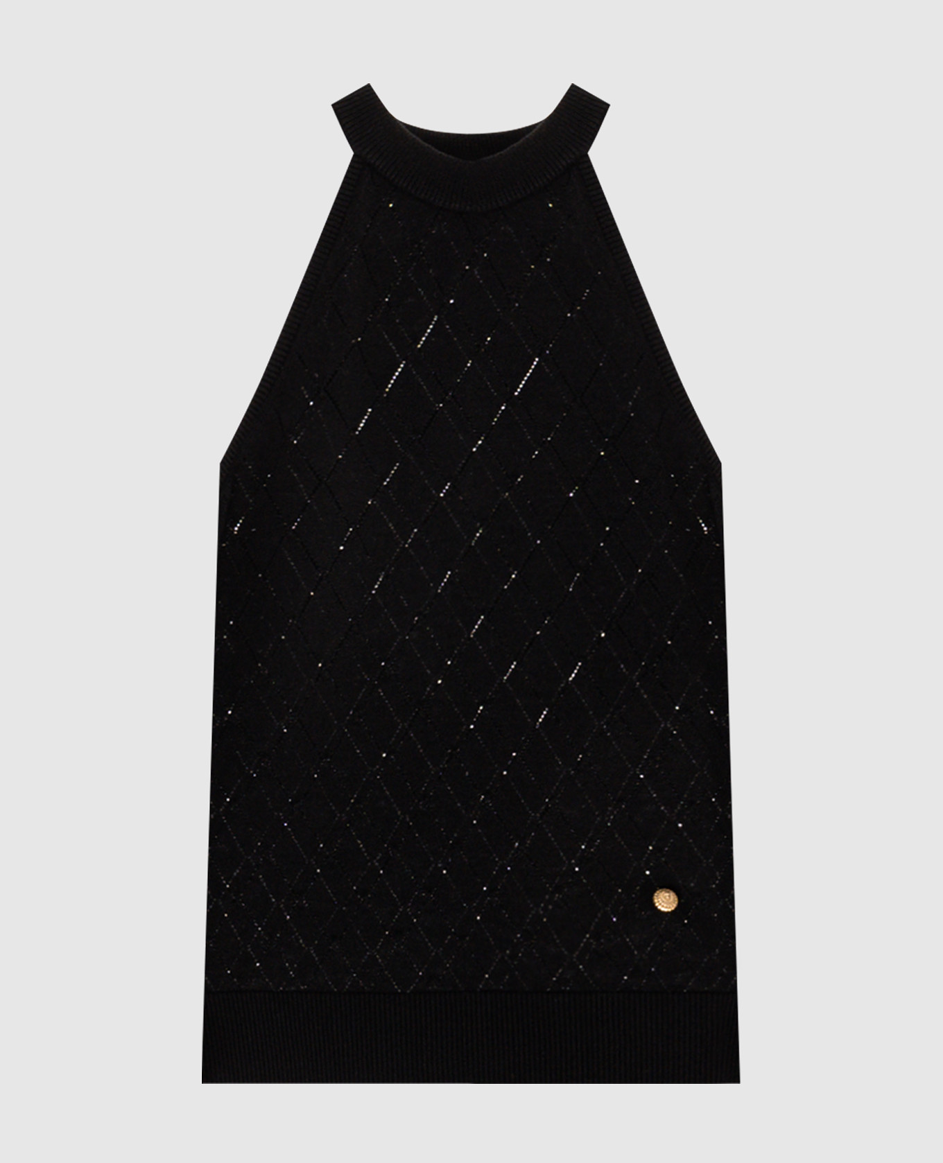 Black wool top with geometric pattern