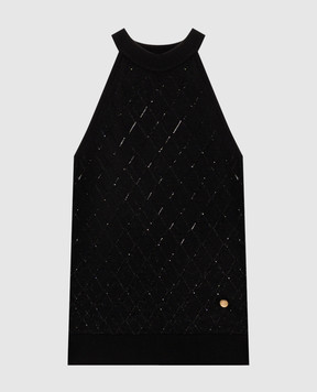 Balmain Black wool top with geometric pattern HF1AE089KJ99