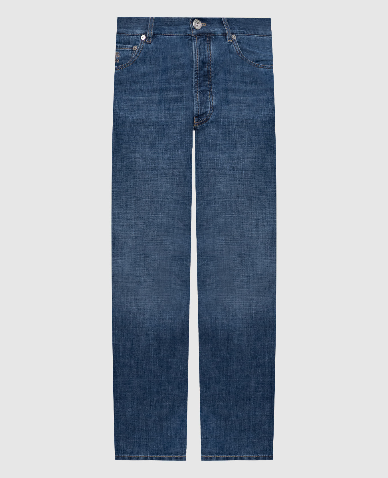 Blue jeans with embroidered emblem