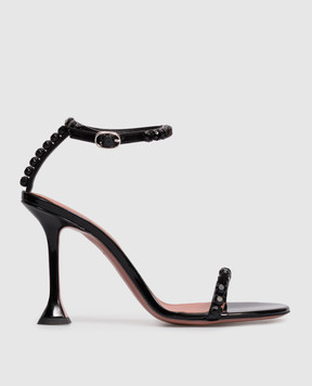 Amina Muaddi Gigi black patent leather sandals with crystals 15S365692GIG