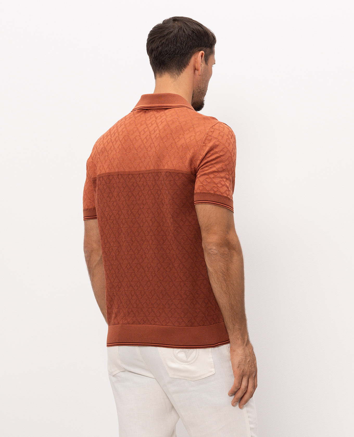 Brown polo shirt with silk in woven pattern Stefano Ricci 4
