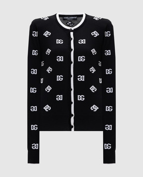Dolce&Gabbana Black wool cardigan with DG pattern FXH33TJBVU3