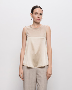 Peserico Beige silk top with monil chain A08893D02372