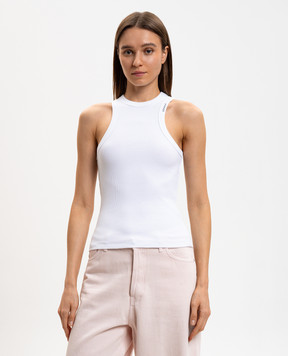 Dondup White ribbed top with logo DS071JS0314DXXX