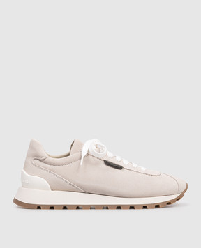 Brunello Cucinelli Gray suede sneakers with a monil chain MZSFG2110