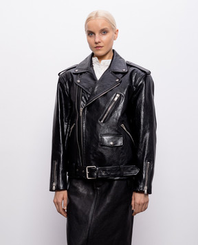 Saint Laurent Black glossy leather biker jacket 865076YCUX2