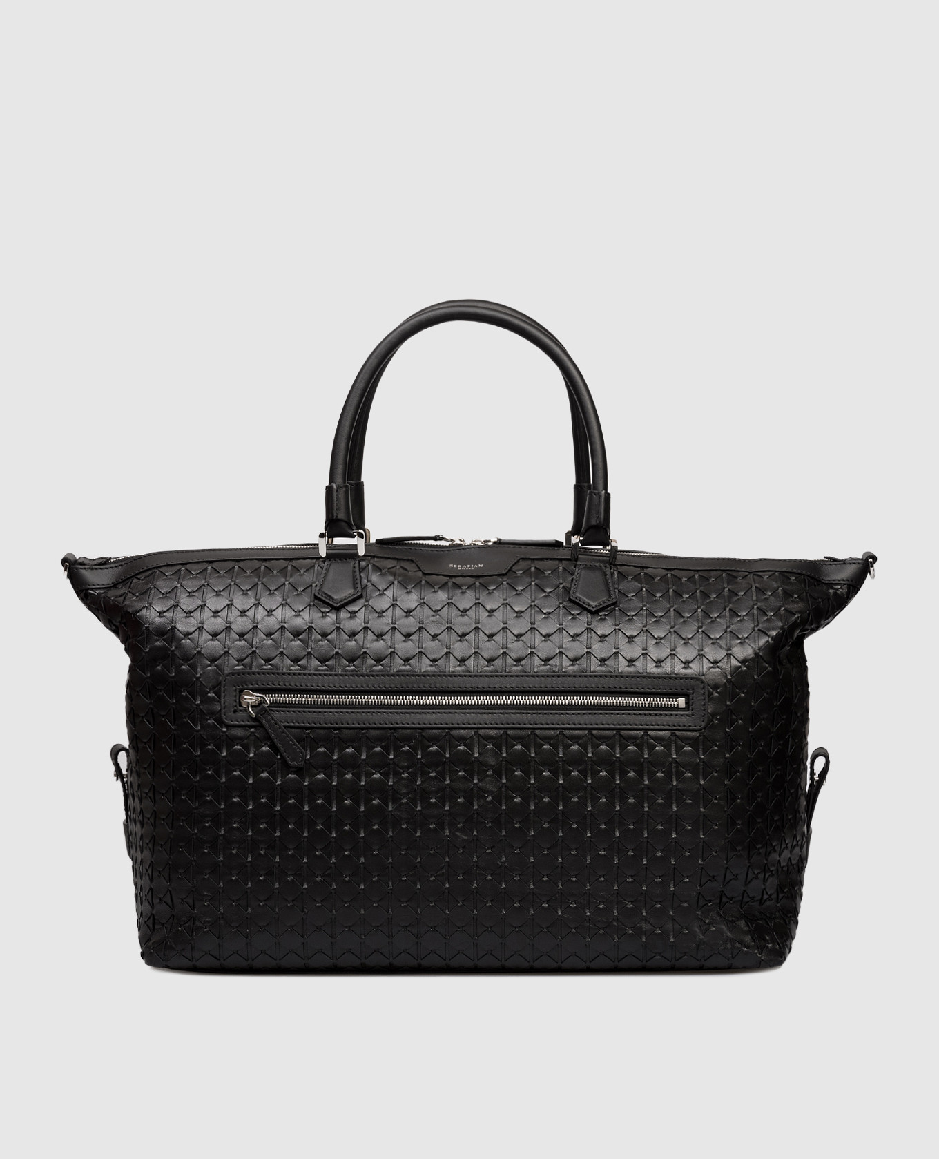 

Black leather travel bag with weaving Serapian