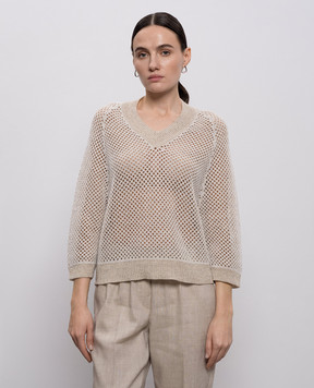Peserico Beige openwork pullover with linen A99028F079106B
