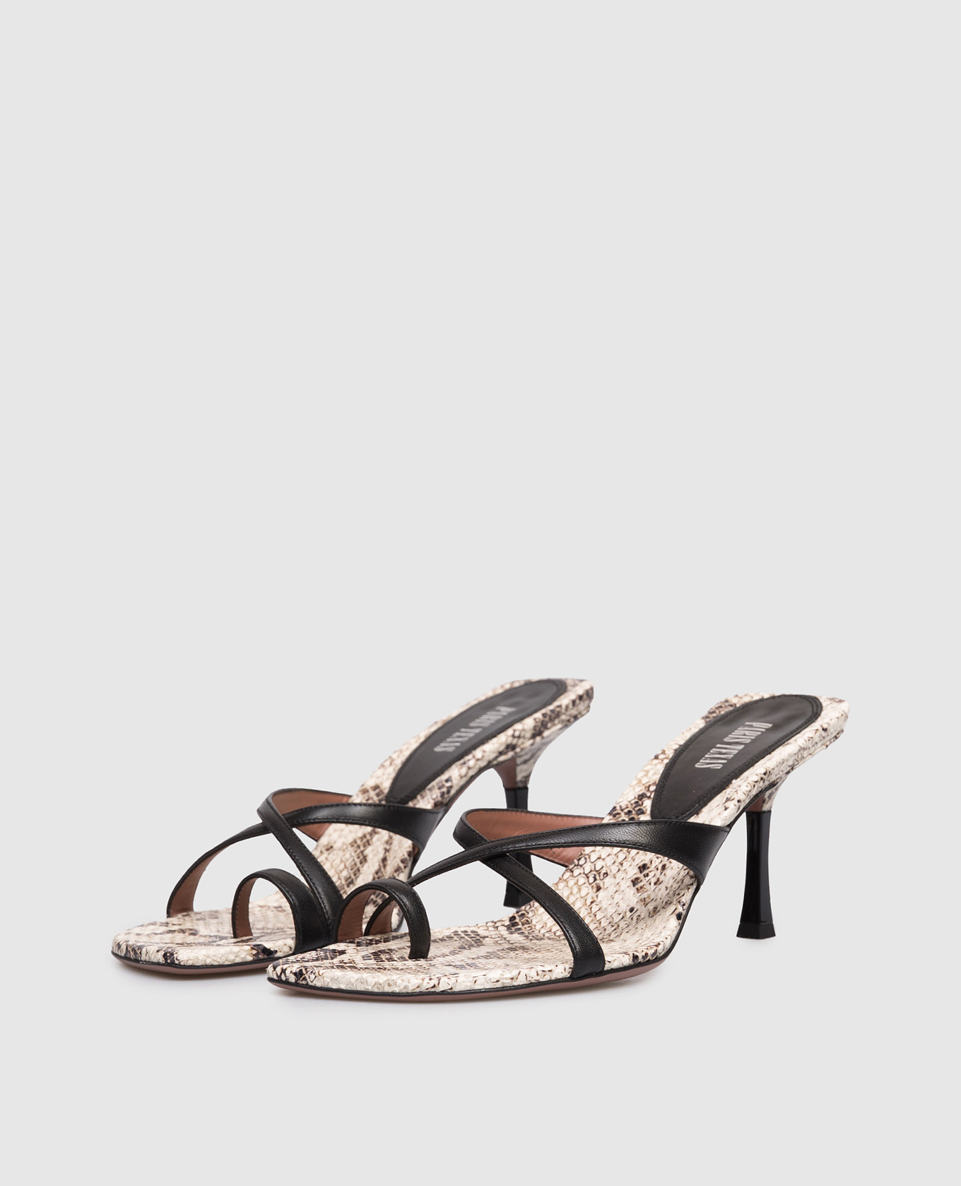 

Lorena beige leather mules with reptile leather embossing Paris Texas