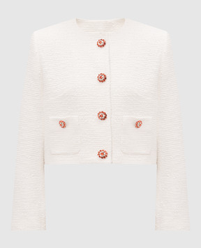 Dolce&Gabbana White tweed jacket with crystals F27JAZHUMW9