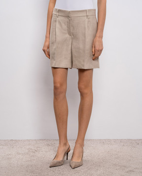 Brunello Cucinelli Beige linen shorts with monil chain MH527P8923