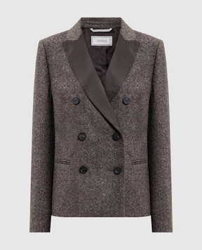 Peserico Brown double-breasted jacket with wool and silk S01753A4468