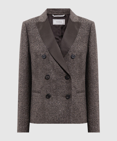 Brown double-breasted jacket with wool and silk