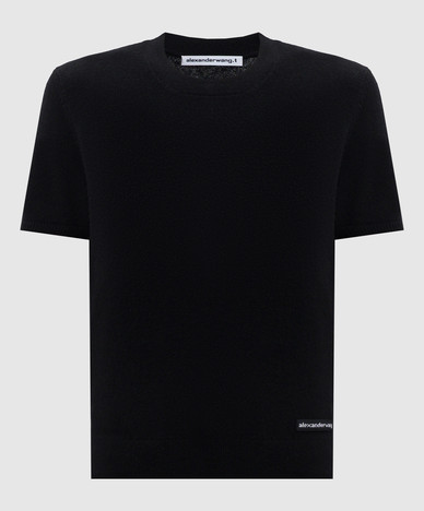 Black wool top with logo