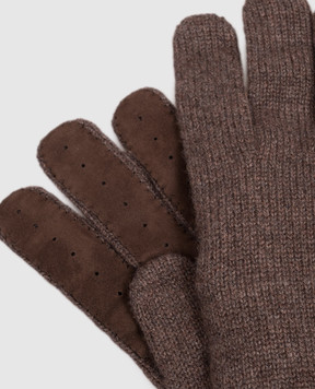 Brunello Cucinelli Brown cashmere and suede gloves M2292118