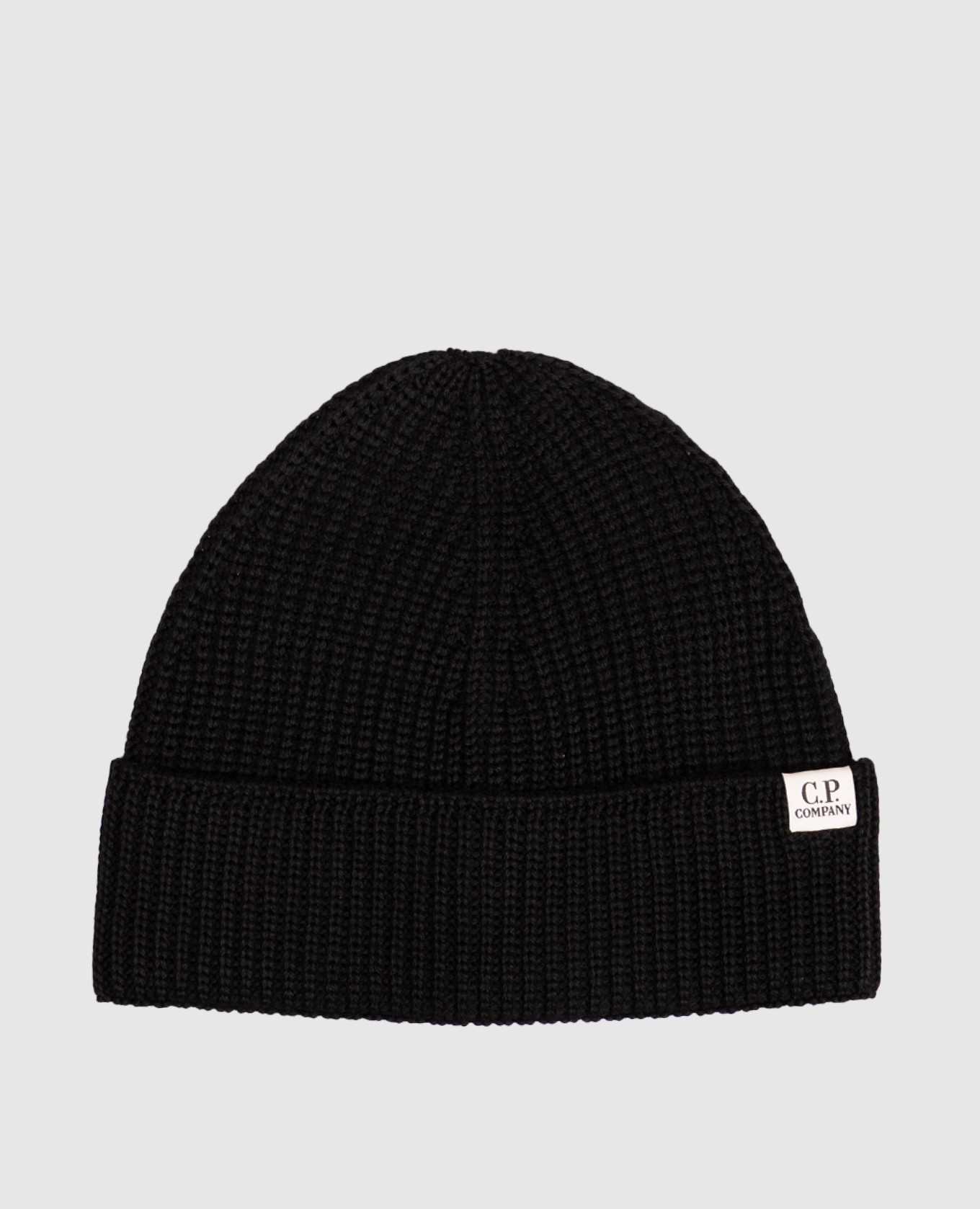 Black wool beanie hat with patch