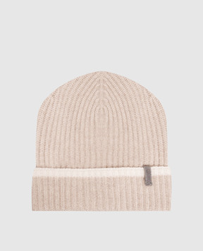 Brunello Cucinelli Beige cashmere hat with monil chain M12504979