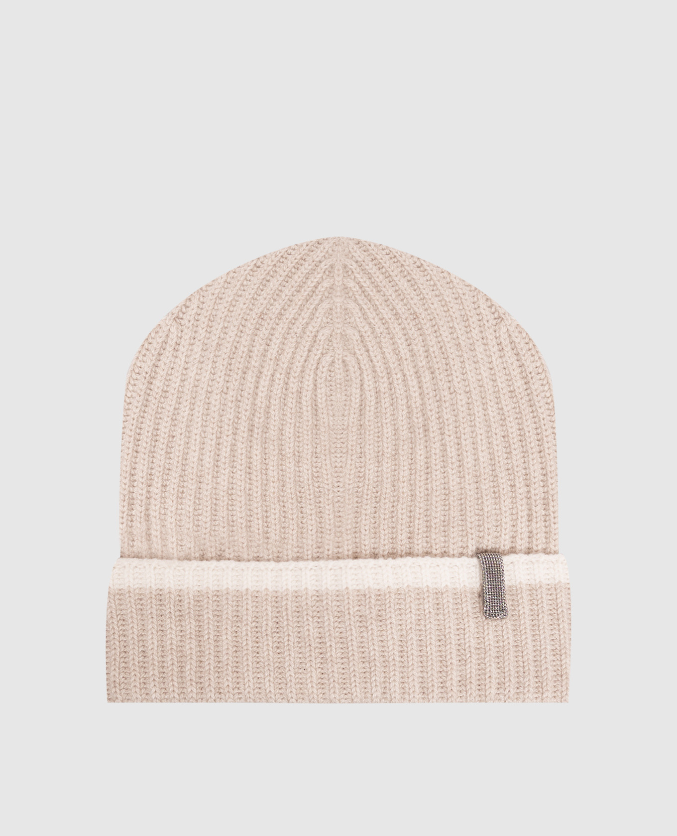 Beige cashmere hat with monil chain
