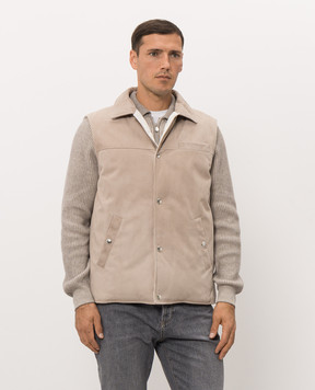 Brunello Cucinelli Beige nubuck down vest MPCLF2047