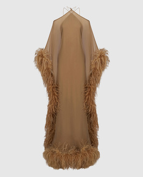 Taller Marmo Beige Sza Sza Spirito silk dress with ostrich feathers PF2623