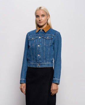 Bottega Veneta Blue denim jacket with leather collar 863107V69P0