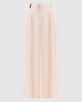 Peserico Pink linen pants with branded patch P0413801921