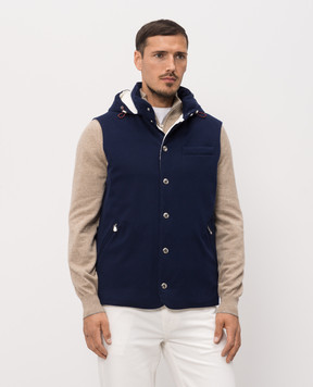 Brunello Cucinelli Blue wool down vest with hood MM4701775